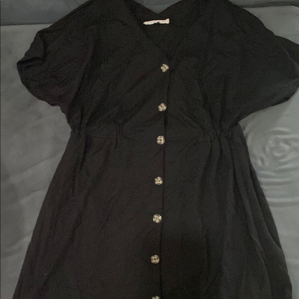 Lush Black Button-Up Mini Dress